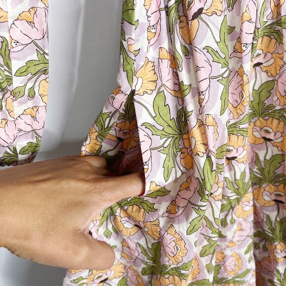 J Crew XXS Orange Purple Smocked Waist Mini Dress Liberty Butterfield Poppy - Picture 7 of 16